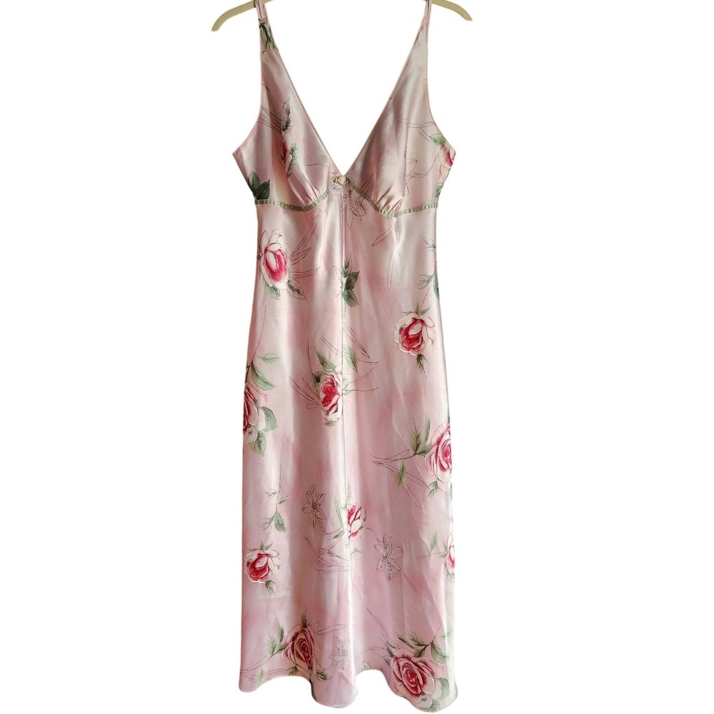 Gilligan O'Malley Women Soft Girl Pink Floral Silky Slip Style Nightgown Large